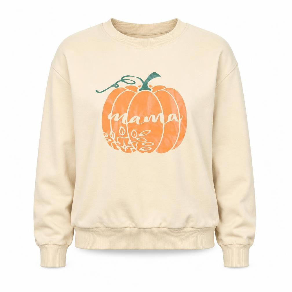 Front view of women’s orange cotton pullover sweatshirt, size S