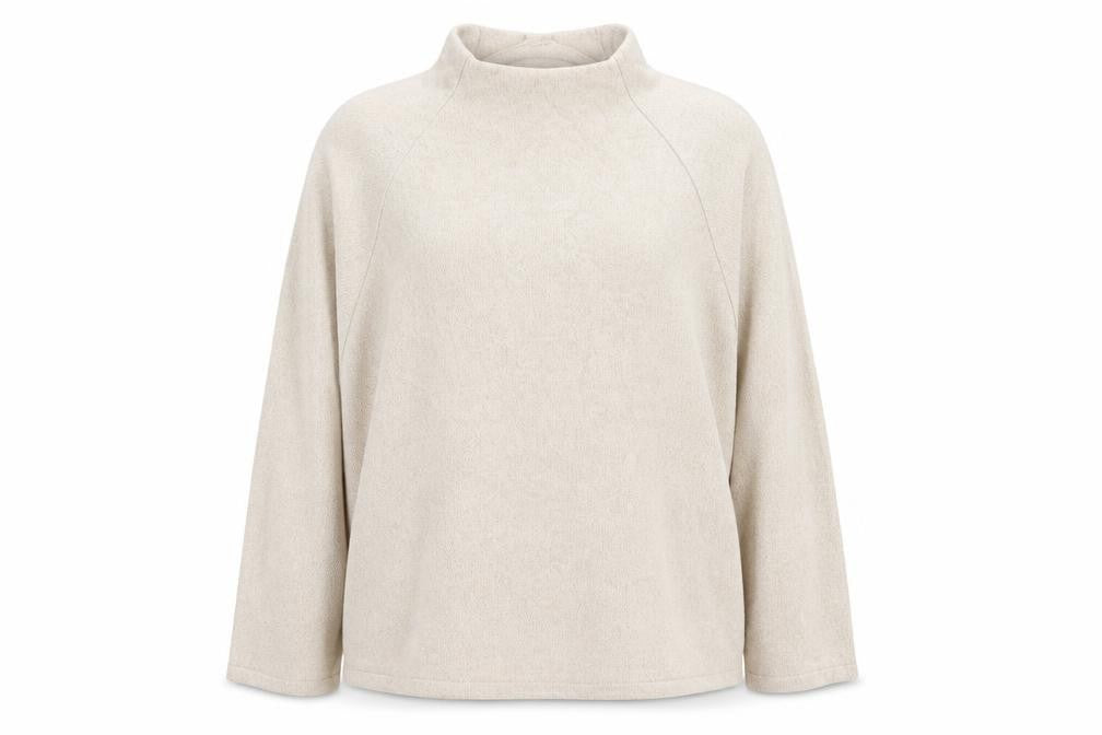 Front view of H&M women’s beige round neck viscose jumper, size XL