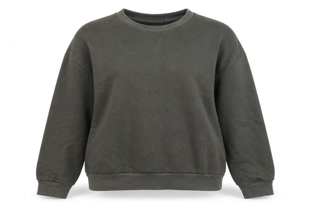 Front view of Primark women’s green cotton pullover sweatshirt, size S