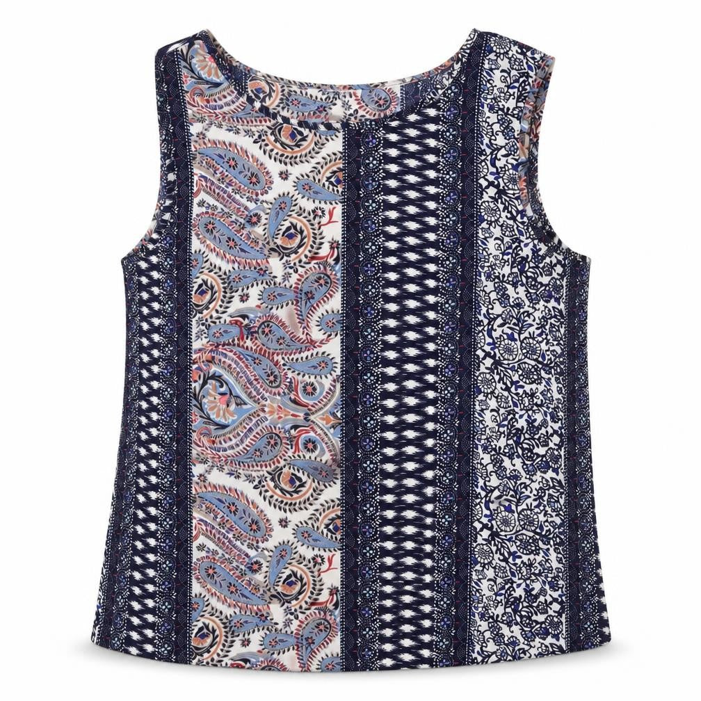 Front view of Jaqueline De Yong women’s multicoloured paisley polyester basic blouse, size UK 8, round neck