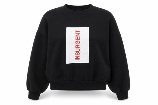 Front view of women’s black polyester pullover sweatshirt, size XS, pullover - insurgent