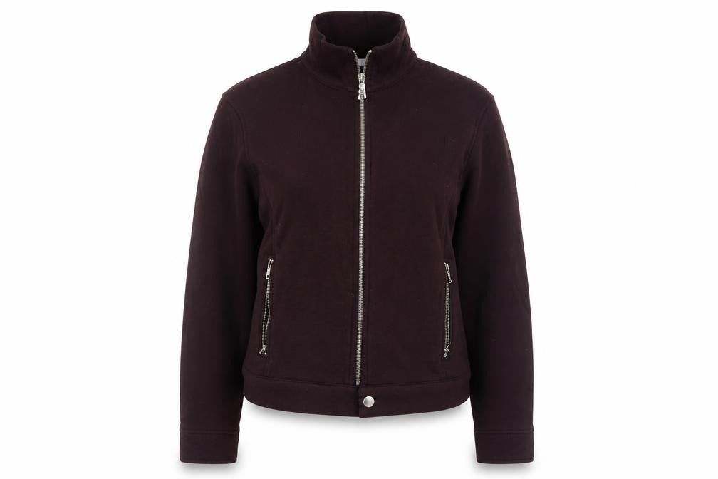 Front view of Marks & Spencer women’s purple jacket, size UK 14, zip
