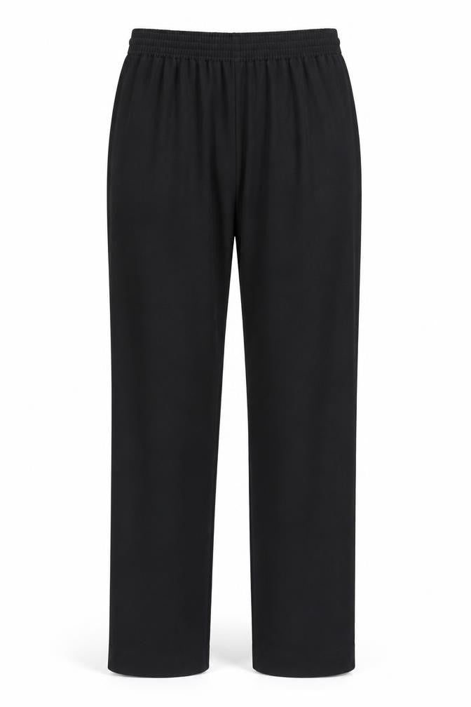 Front view of After Eight women’s black polyester trousers, size UK 14, 28-inch leg regular