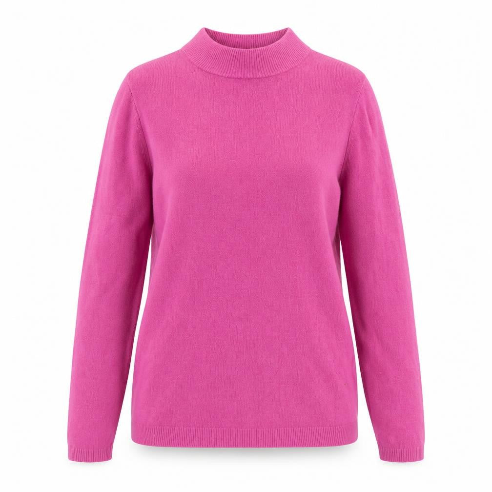 Front view of Matalan women’s pink mock neck acrylic jumper, size UK 12