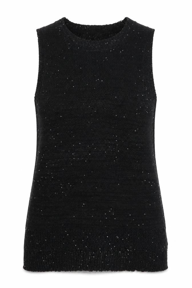 Front view of Innocence women’s black polyester basic tank, size UK 12, round neck