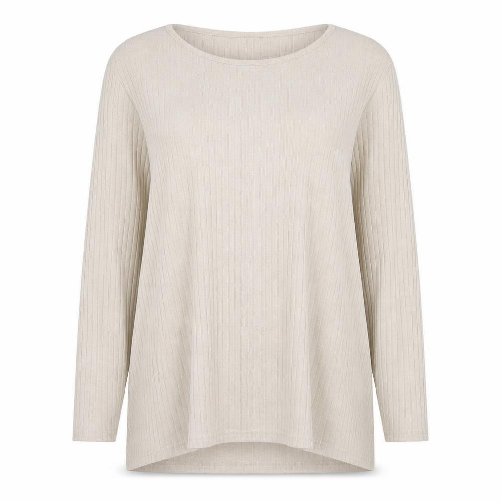 Front view of Beloved women’s beige round neck polyester jumper, size 2XL