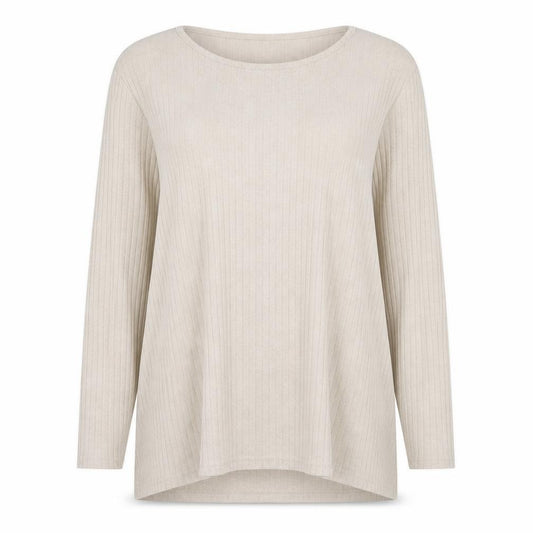 Front view of Beloved women’s beige round neck polyester jumper, size 2XL