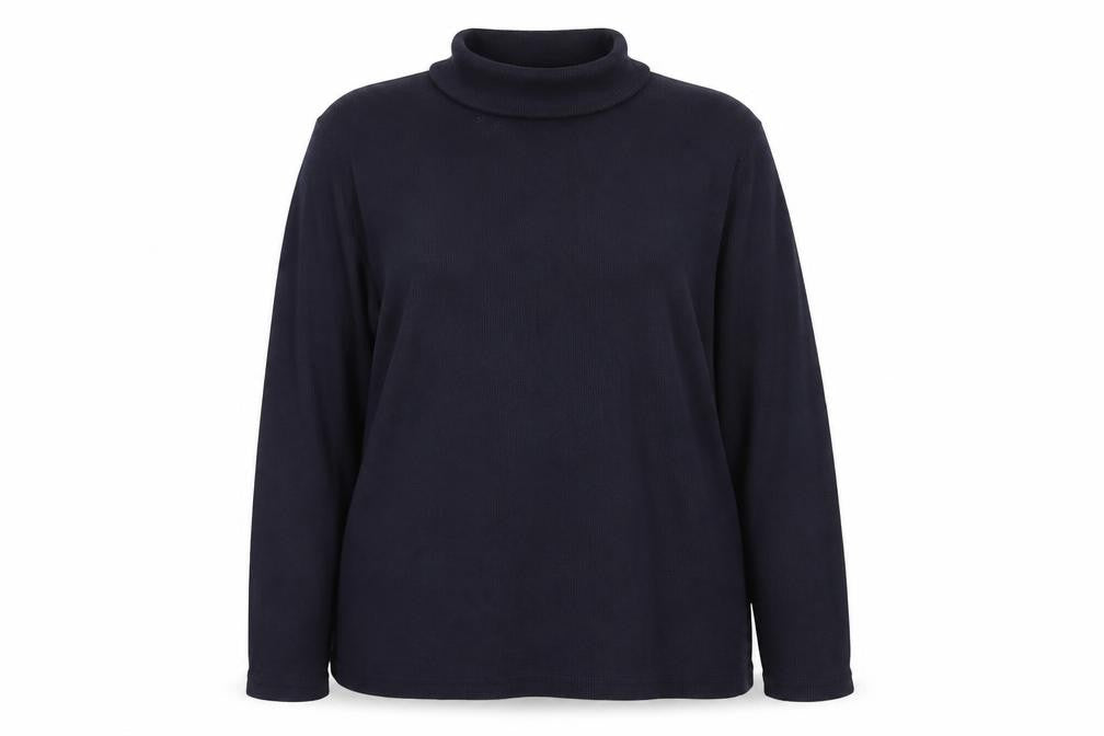 Front view of New Look women’s blue roll neck cotton jumper, size UK 18