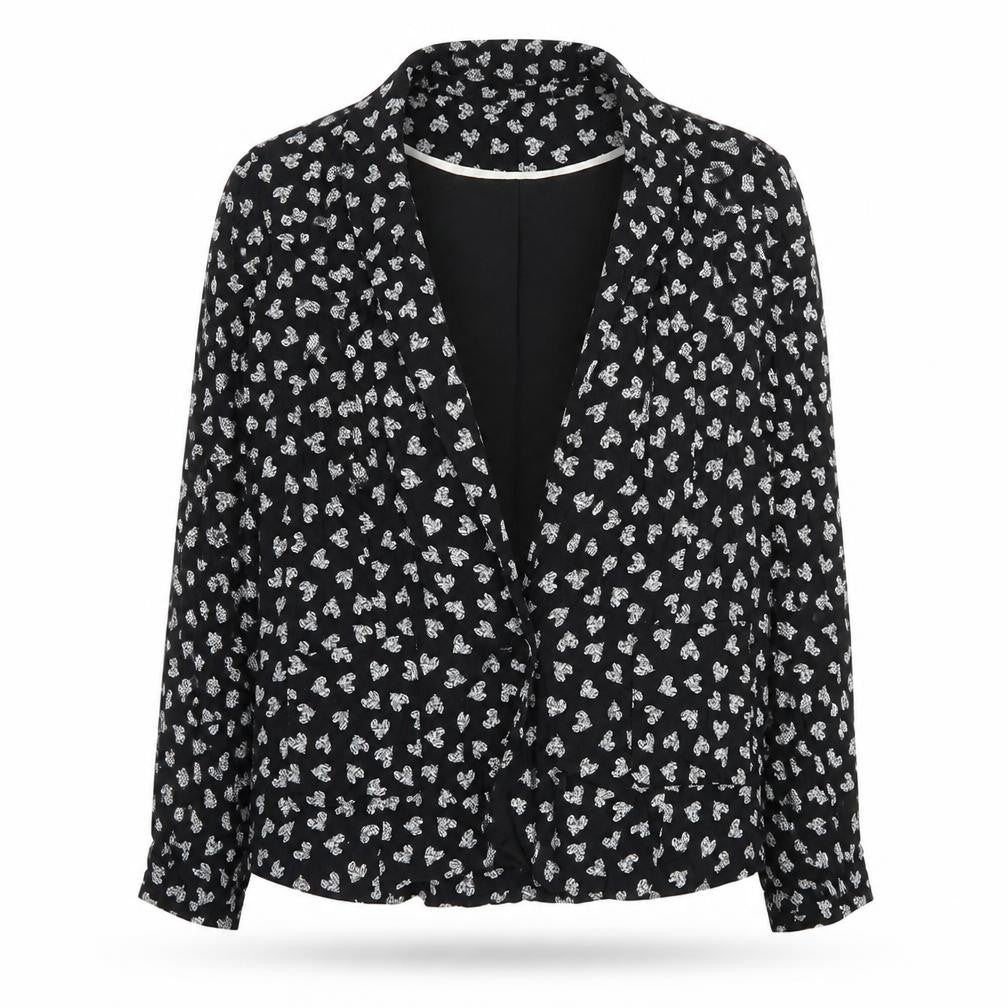 Front view of Primark women’s black geometric jacket blazer, size UK 14, button