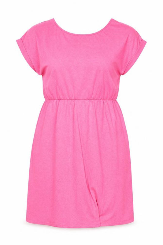 Front view of Dunnes women’s pink polyester a-line, size M, round neck tie