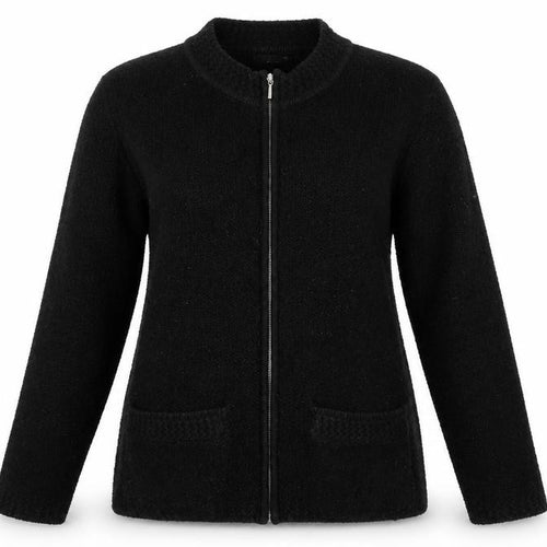 BM collection Womens Black Crew Neck  Acrylic Full Zip Jumper Size XL