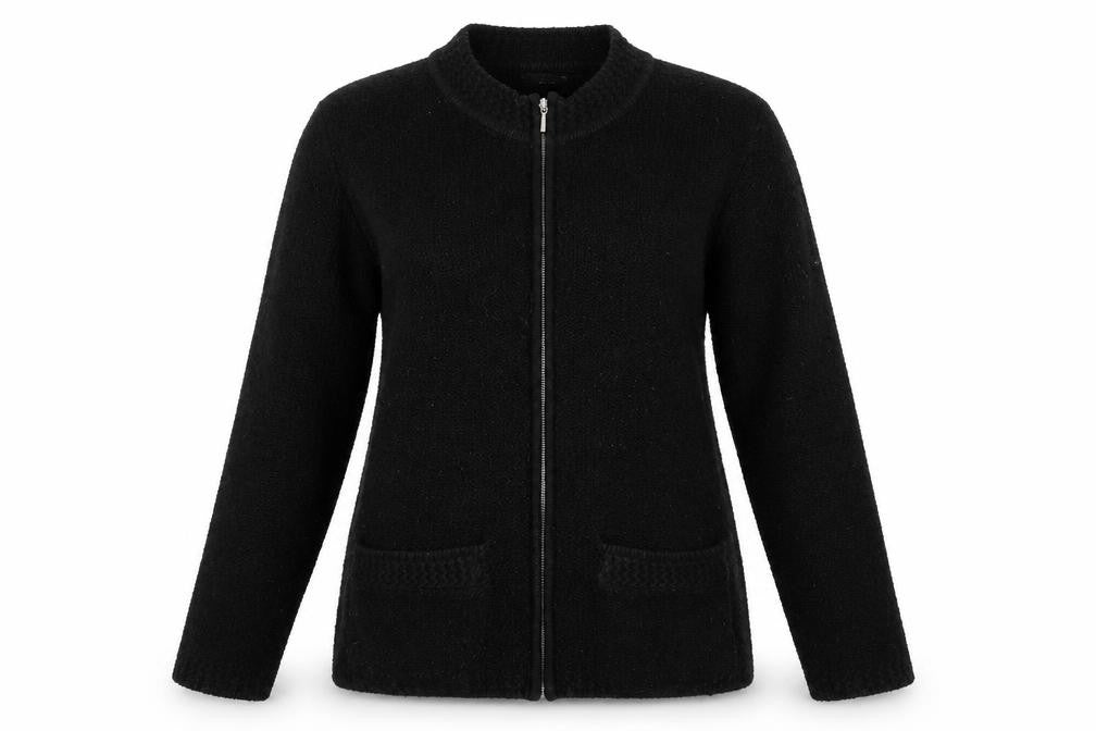 BM collection Womens Black Crew Neck  Acrylic Full Zip Jumper Size XL