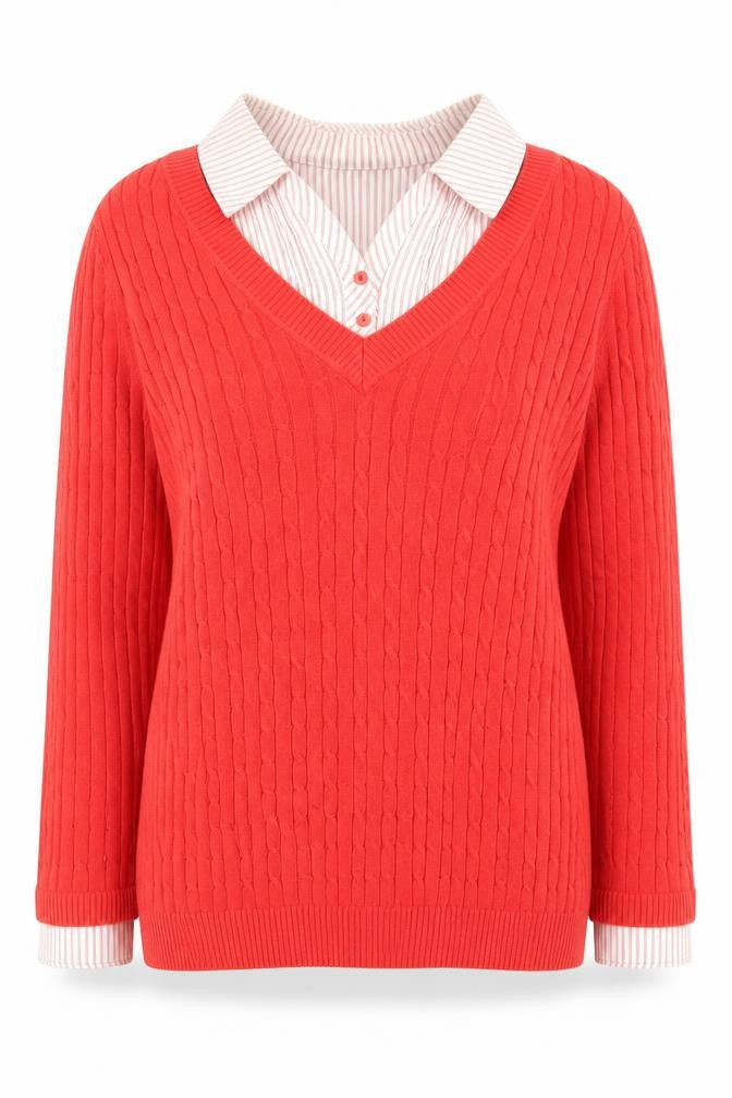 Front view of Maine New England women’s red collared cotton jumper, size UK 12, - debenhams
