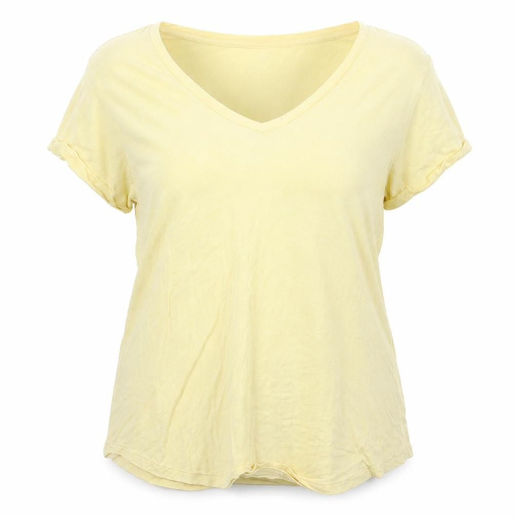 Front view of Soft & Sexy women’s yellow viscose basic t-shirt, size XL, collared