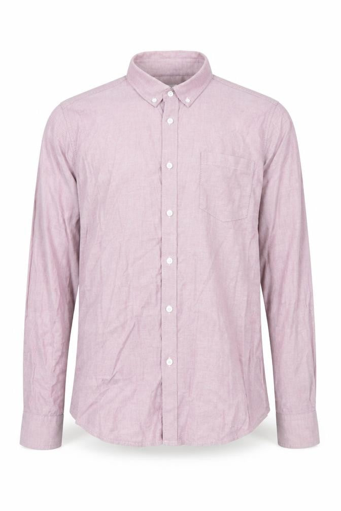 Front view of Burton Menswear men’s purple cotton button-up, size L, collared button