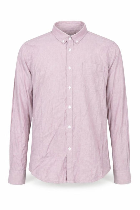 Front view of Burton Menswear men’s purple cotton button-up, size L, collared button