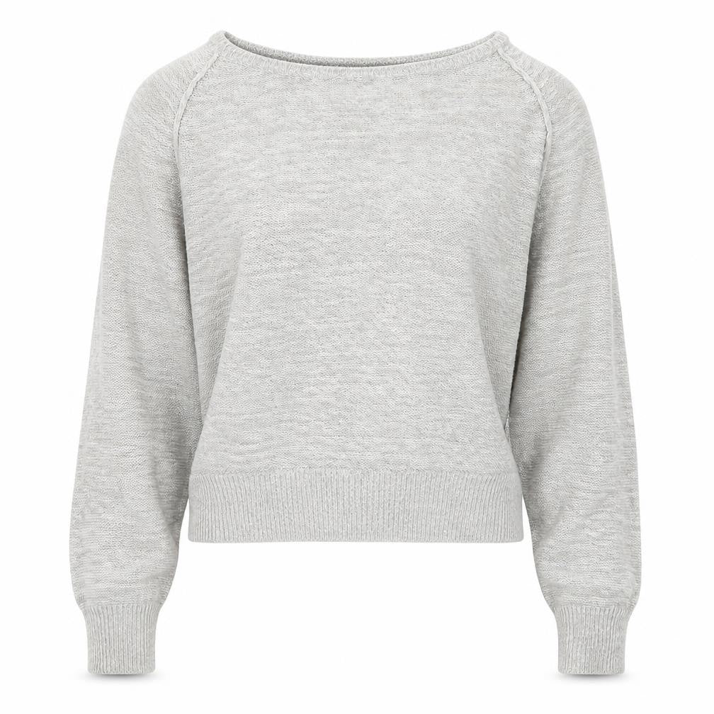 Front view of Red London women’s grey boat neck acrylic jumper, size L