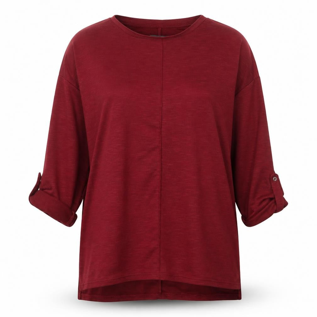 Front view of Primark women’s red scoop neck polyester jumper, size M