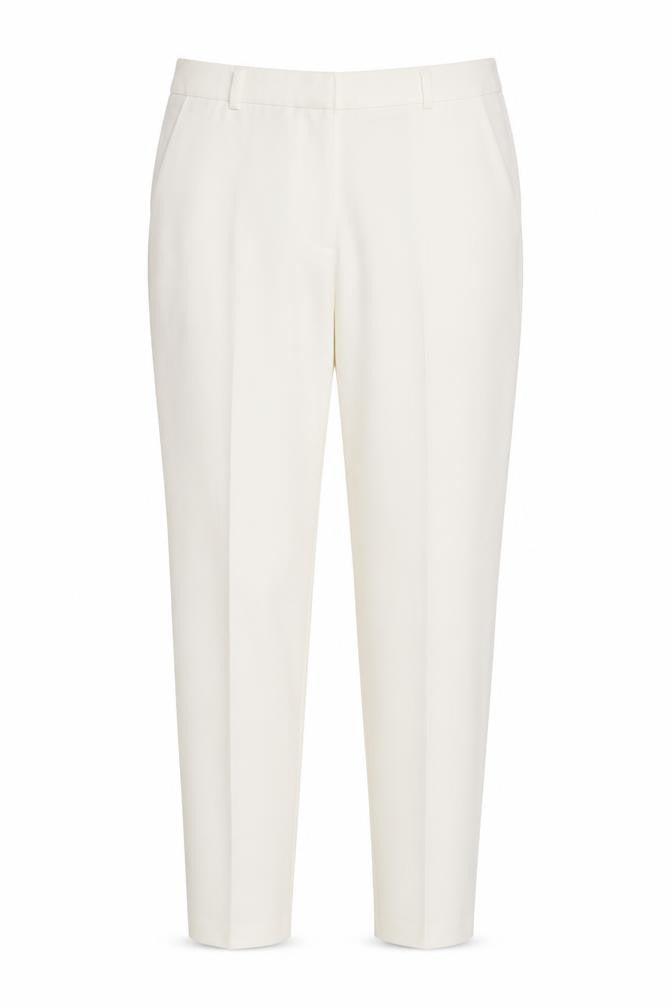 Front view of ASOS women’s ivory polyester trousers, size S, 27-inch leg regular zip