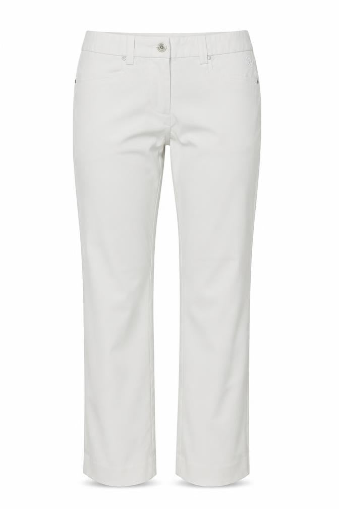 Front view of Abacus women’s white polyester trousers, size UK 4, 31-inch leg regular