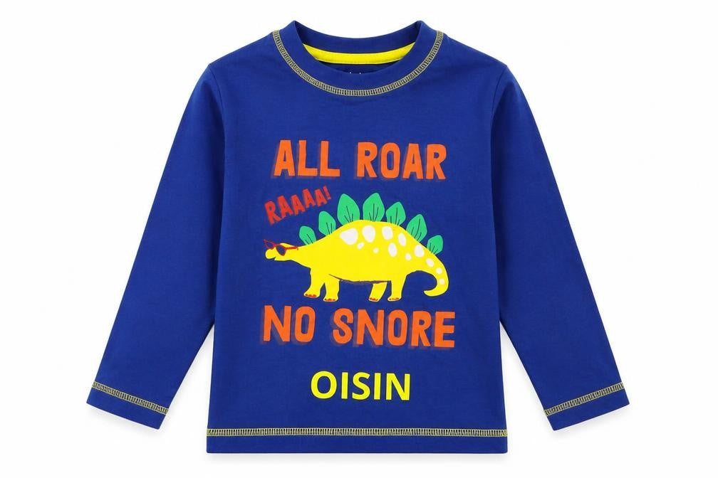 Front view of Studio boys’ blue geometric 100% cotton basic t-shirt, size 2, years round neck