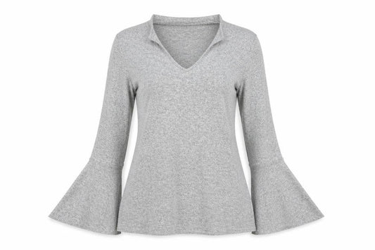 Front view of Select women’s grey round neck polyester jumper, size UK 10