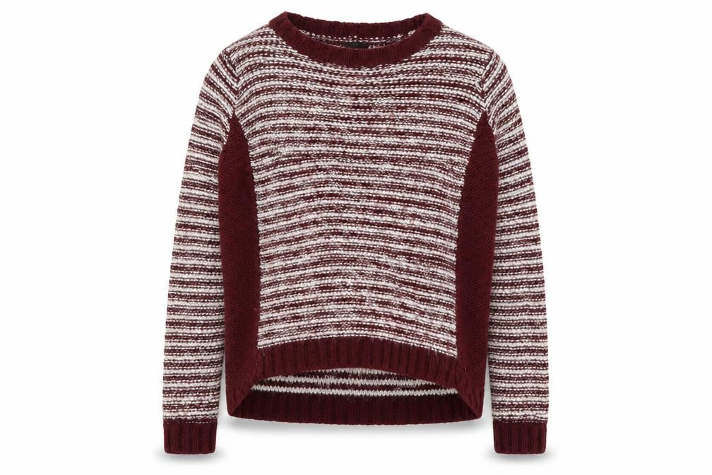 Front view of New Look women’s multicoloured round neck acrylic jumper, size UK 12