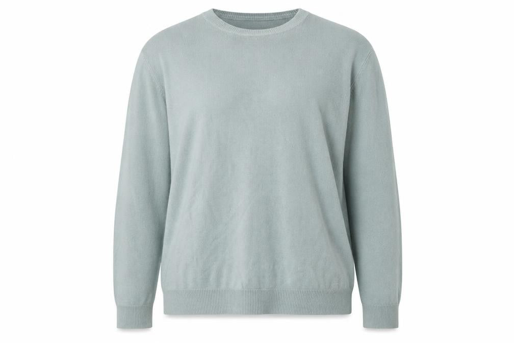 Front view of Papaya women’s blue round neck acrylic jumper, size XL