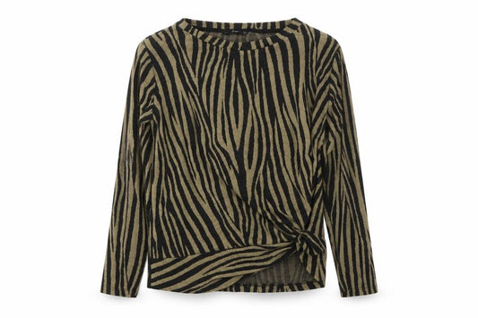 Front view of F&F women’s multicoloured round neck animal print polyester jumper, size UK 12