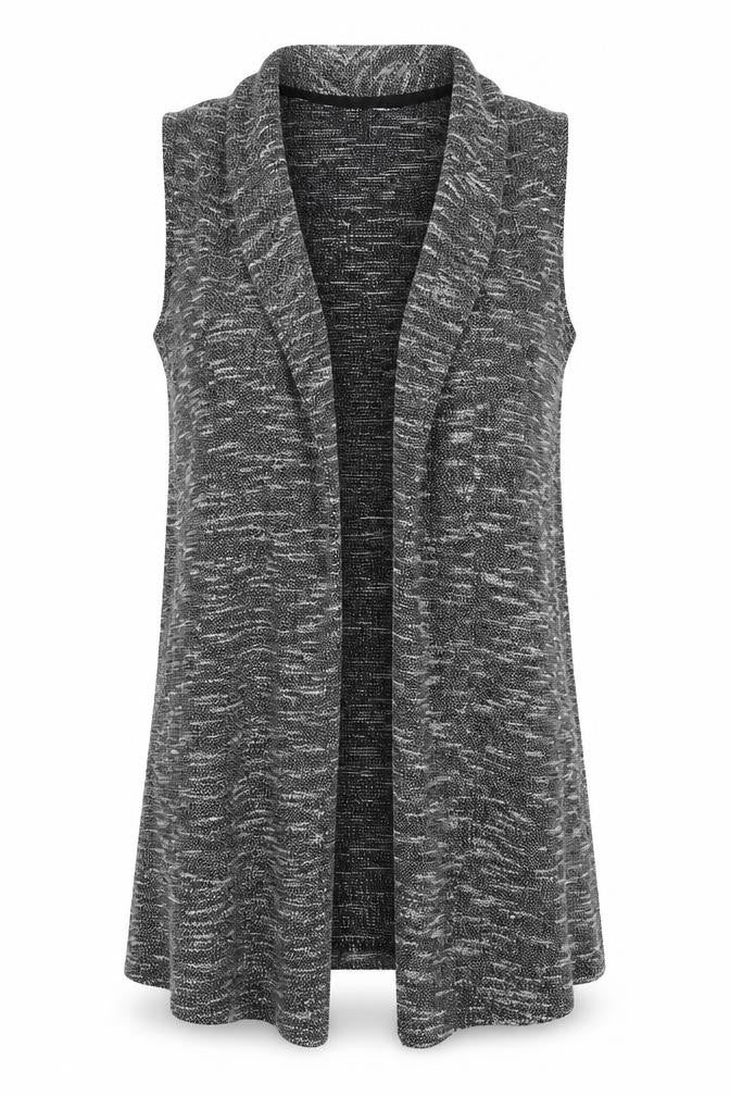 Front view of F&F women’s grey round neck polyester vest jumper, size UK 14