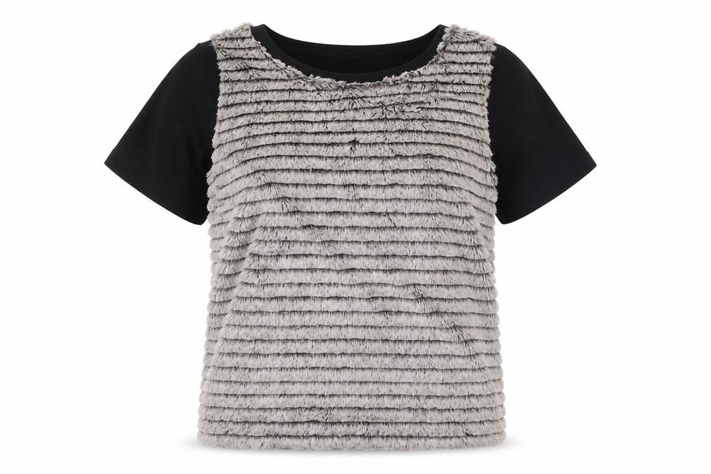 Front view of River Island women’s black polyester basic t-shirt, size UK 8, round neck