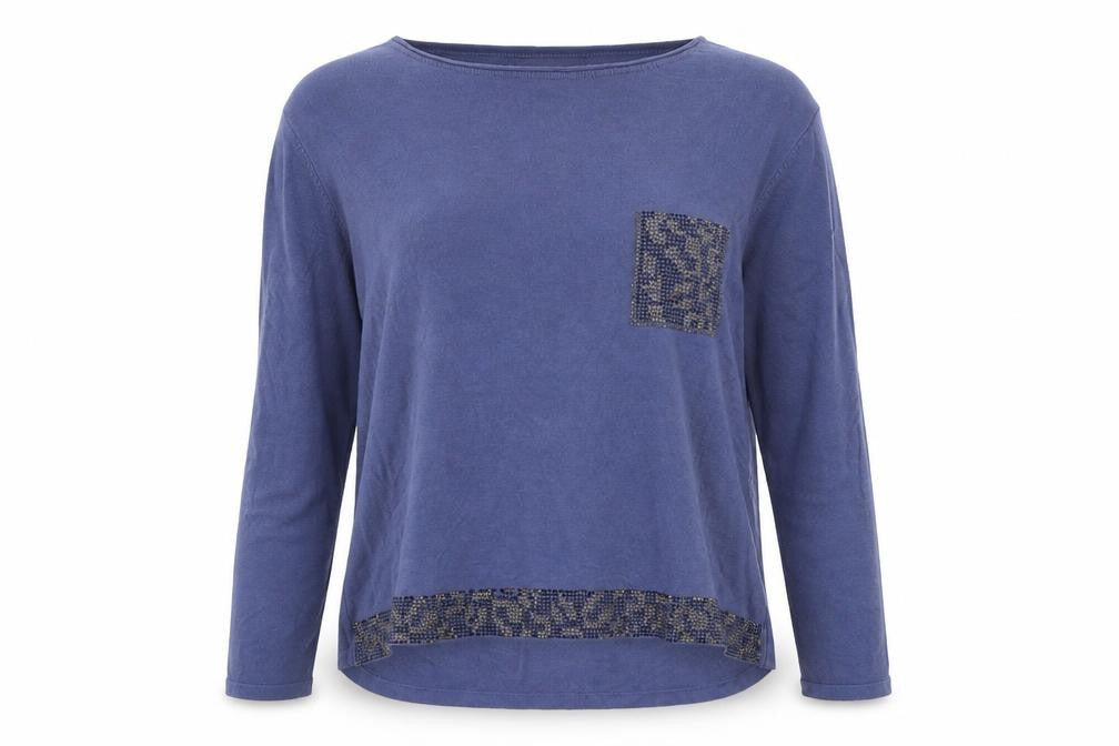Front view of Miss Lady women’s blue boat neck viscose jumper, size M