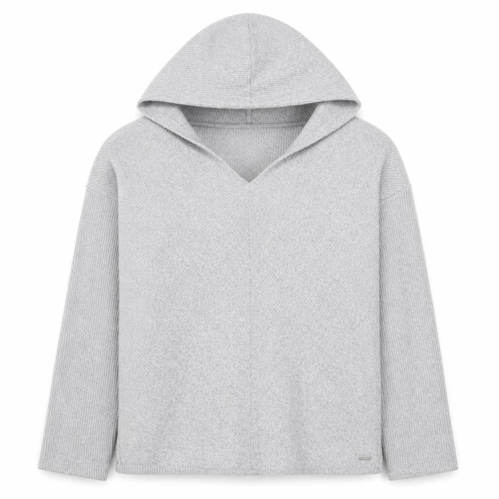Front view of F&F women’s grey polyester pullover hoodie, size UK 6, pullover