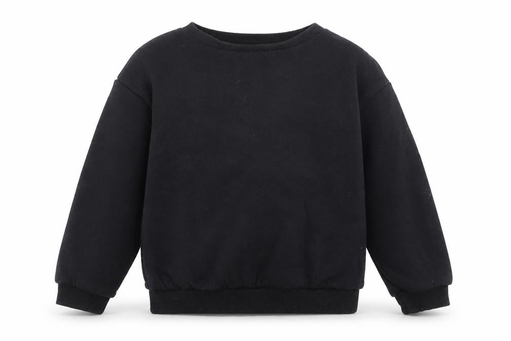 Front view of H&M boys’ black cotton pullover sweatshirt, size 2-3, years pullover