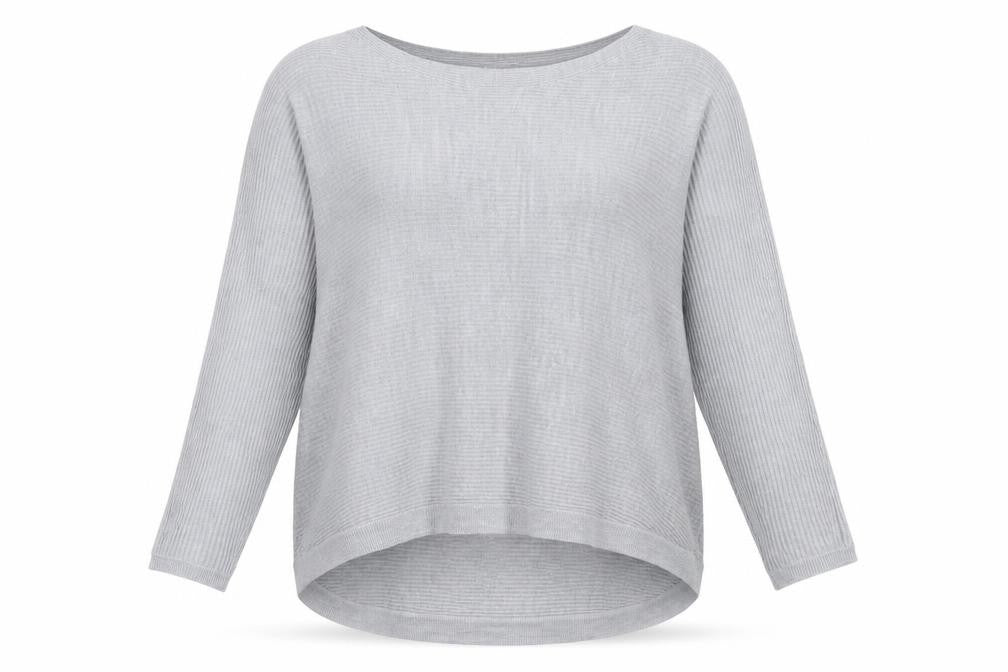 Front view of Principles women’s grey boat neck acrylic jumper, size UK 18