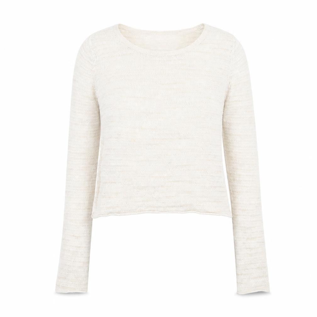 Front view of Gap women’s beige crew neck cotton jumper, size XS