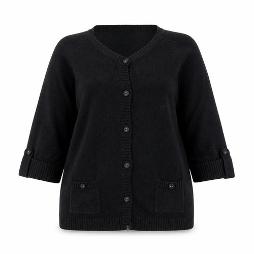 EWM Womens Black V-Neck  Cotton Cardigan Jumper Size L