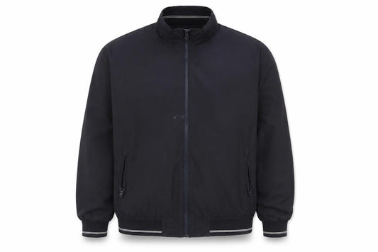 Front view of Aspen & Court men’s black bomber jacket jacket, size XL, zip