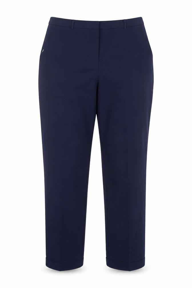 Front view of ASOS women’s blue polyester trousers, size UK 12, 27-inch leg regular hook & eye