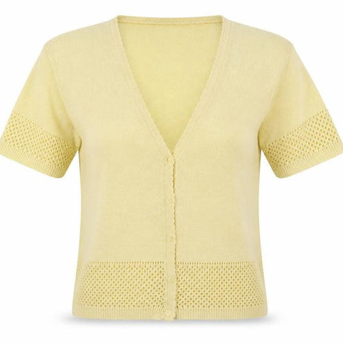 Cignal Womens Yellow V-Neck  Acrylic Cardigan Jumper One Size
