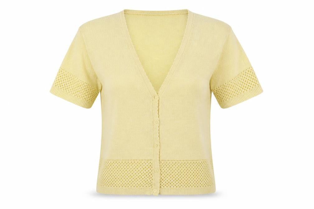 Cignal Womens Yellow V-Neck  Acrylic Cardigan Jumper One Size