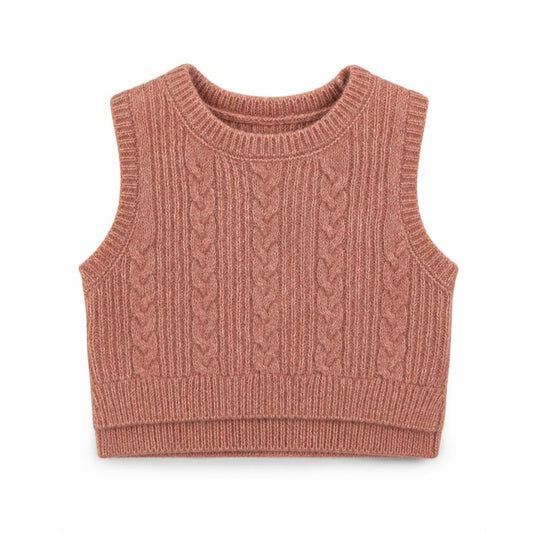Front view of Primark girls’ pink polyester vest jumper, size 9-12, months