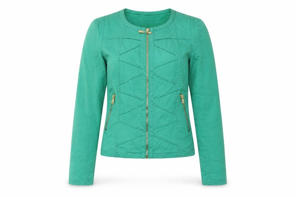 Front view of Attentif women’s green jacket, size UK 8, zip