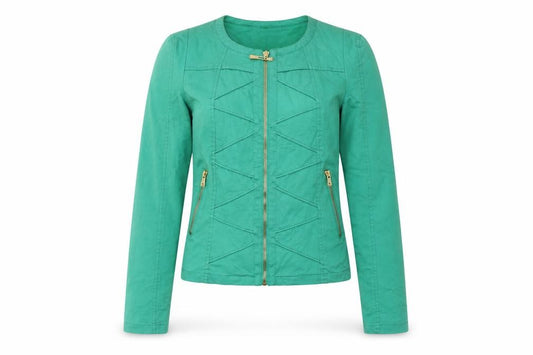 Front view of Attentif women’s green jacket, size UK 8, zip
