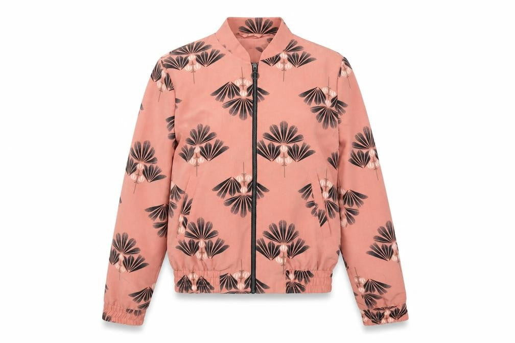 Front view of Next women’s orange geometric jacket, size UK 6, zip