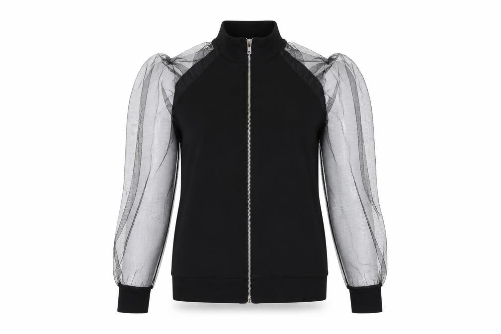 Front view of I SAW IT FIRST women’s black polyester basic blouse, size XS, high neck