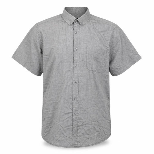 Front view of Cedarwood State men’s grey cotton button-up, size 17, collared button