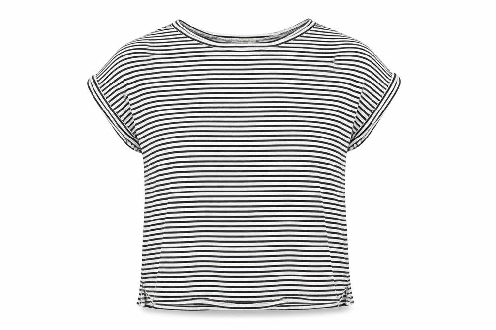 Front view of Heart & Hips women’s multicoloured striped cotton basic t-shirt, size L, round neck