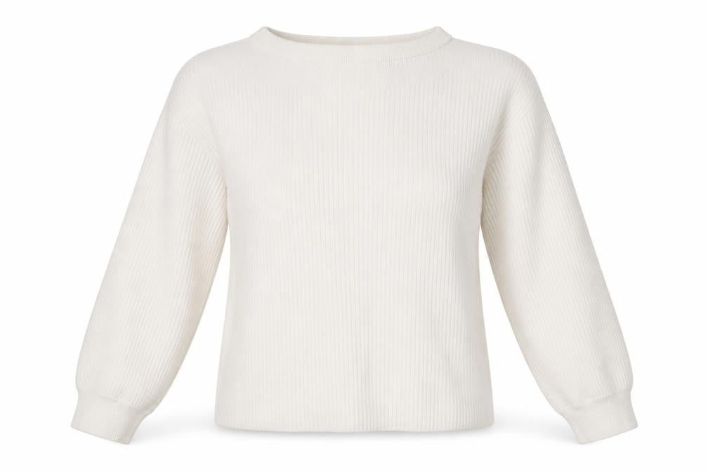 Front view of Topshop women’s white boat neck acrylic jumper, size S