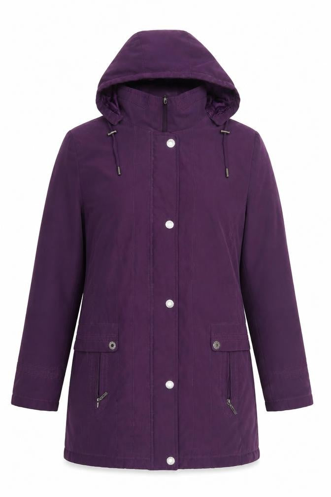 Front view of Bonmarché women’s purple pea coat coat, size M